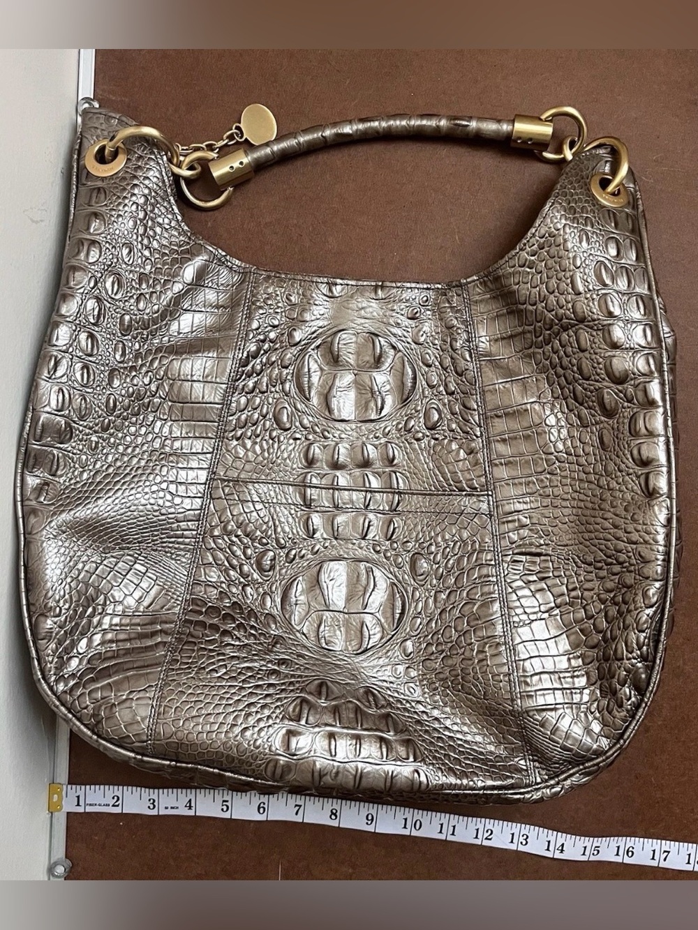Brahmin Kathleen Exotic Leopard & Croc Leather Hobo Shoulder Bag Gold-tone  EUC - Picture 11 of 15